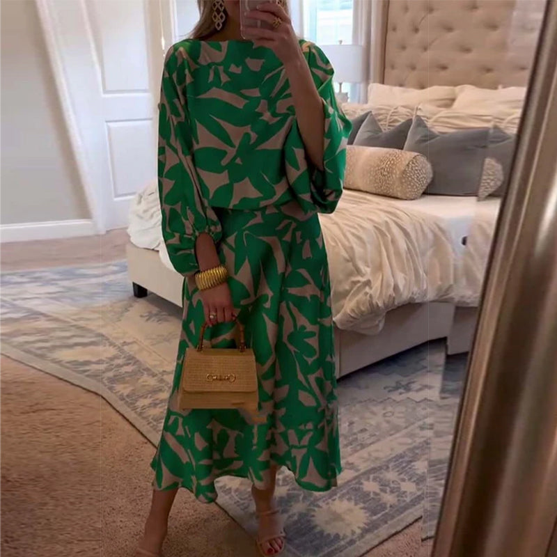 Mirabelle | Set Dress Casual Printed Lantern Sleeves Temperament