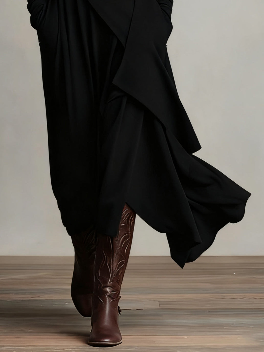 Elysian | Asymmetrical Pleated Maxi Dress with Turtleneck