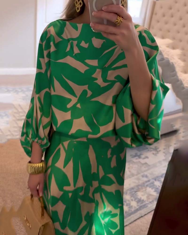 Mirabelle | Set Dress Casual Printed Lantern Sleeves Temperament